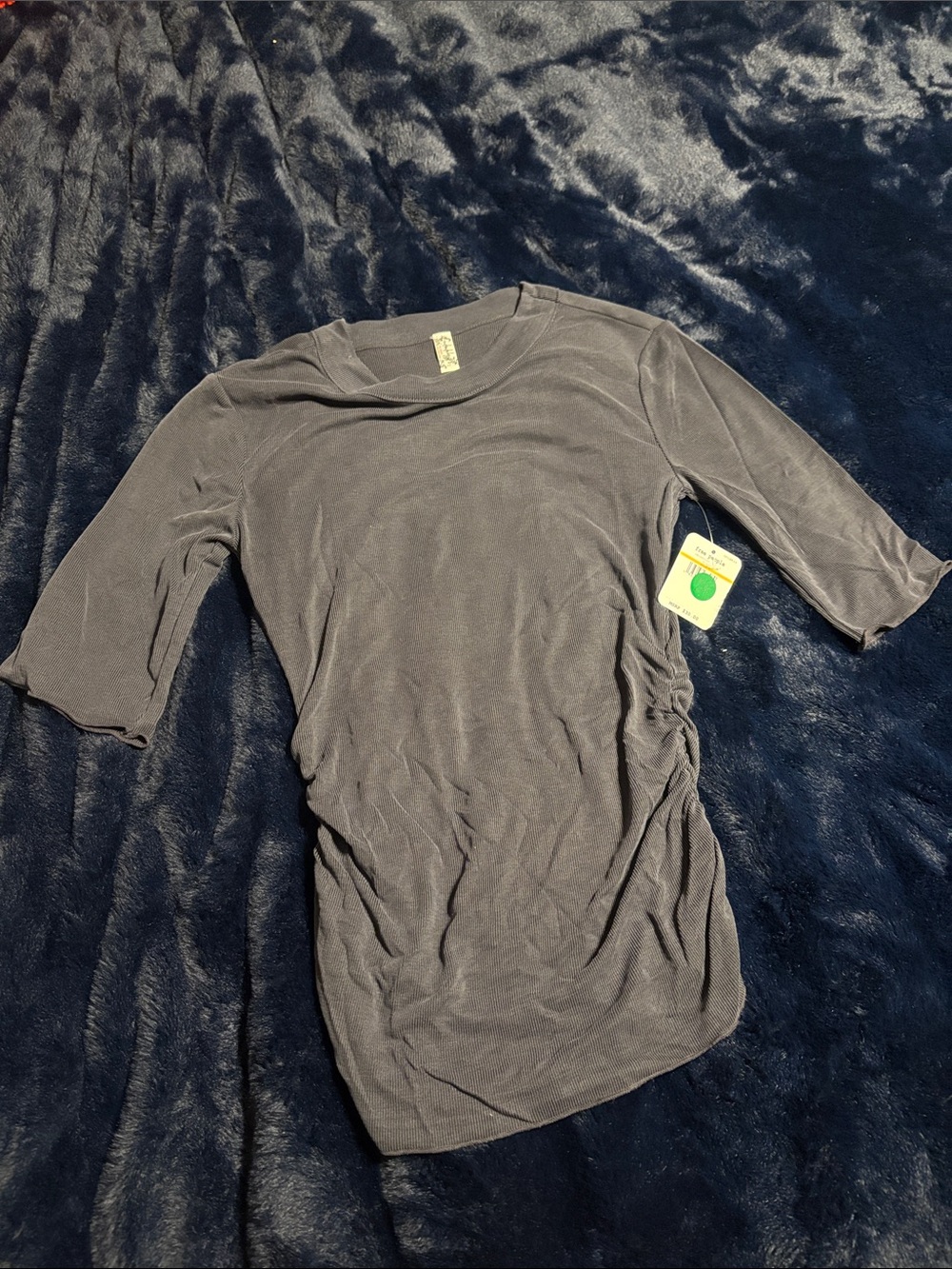 Free People Charcoal Gray Short Sleeve Side-Ruched Tee